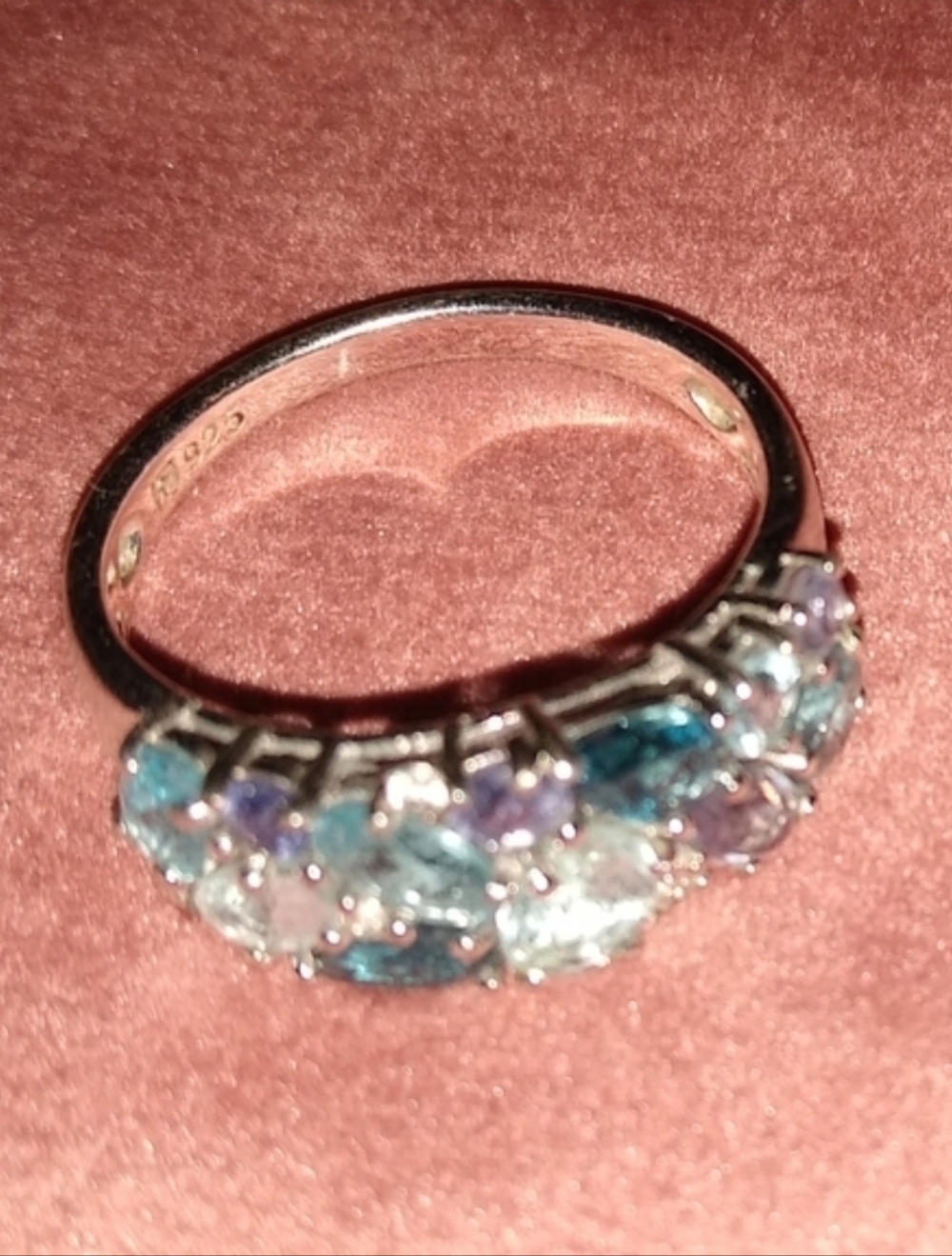 925 Faceted Stones Cluster Ring Solid Sterling Silver Multicolor Blue Shades 8